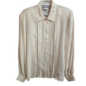 Alexandria Vintage 100% Silk Blouse Ivory Victorian Coquette Button Down 6‎ 3358